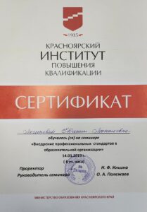Сертификат ИПК Красноярск Внедрение профессиональных стандартов в образовательной организации